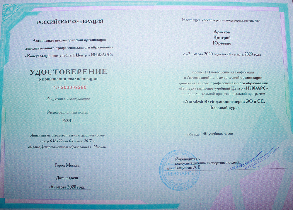 Удостоверение о повышении квалификации